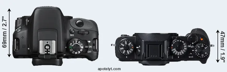 Compare 100D versus X-T1 top