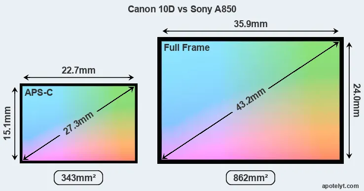 Canon 10D and Sony A850 sensor measures