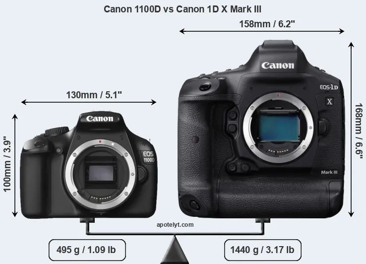 Size Canon 1100D vs Canon 1D X Mark III