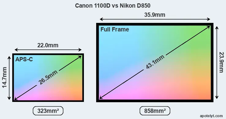 Canon 1100D and Nikon D850 sensor measures