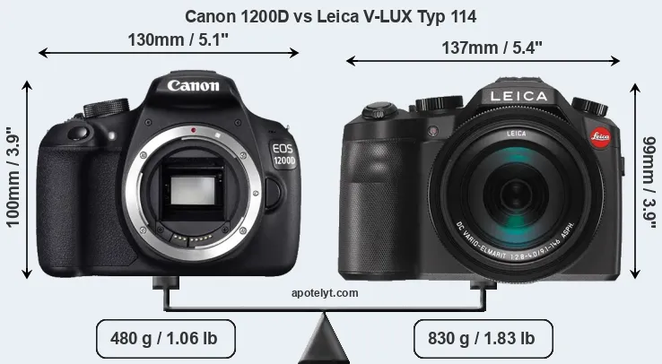 Size Canon 1200D vs Leica V-LUX Typ 114
