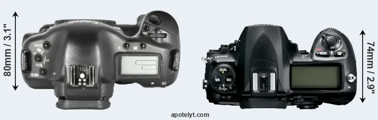 Compare 1D Mark II versus D200 top
