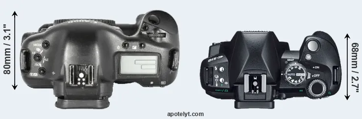 Compare 1D Mark II versus E-510 top
