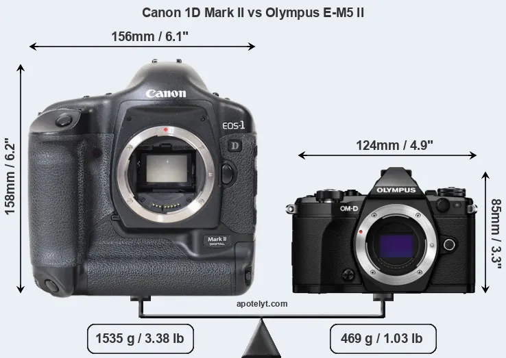 Size Canon 1D Mark II vs Olympus E-M5 II