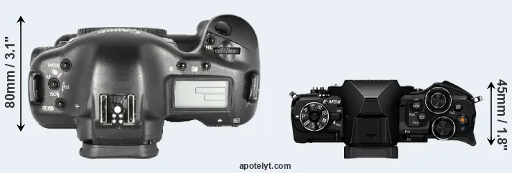 Compare 1D Mark II versus E-M5 II top