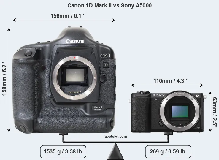 Size Canon 1D Mark II vs Sony A5000