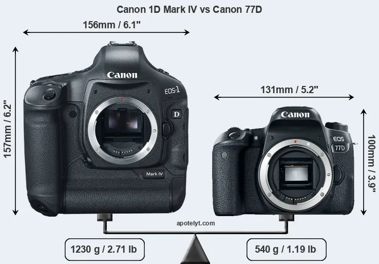 Size Canon 1D Mark IV vs Canon 77D