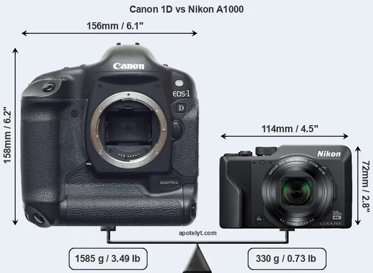 Size Canon 1D vs Nikon A1000