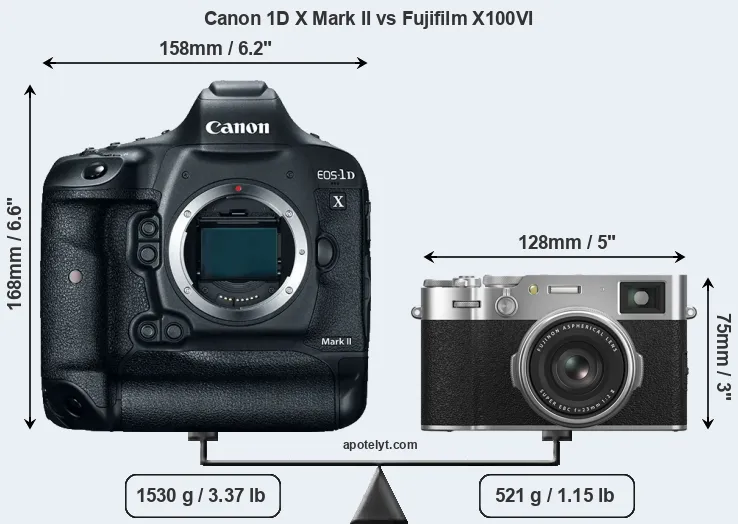 Size Canon 1D X Mark II vs Fujifilm X100VI