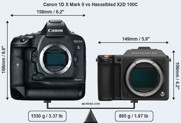 Size Canon 1D X Mark II vs Hasselblad X2D 100C