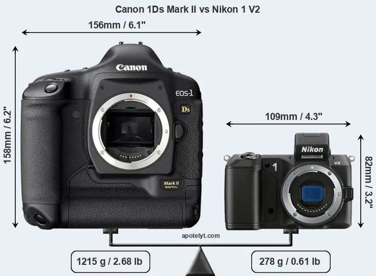 Size Canon 1Ds Mark II vs Nikon 1 V2