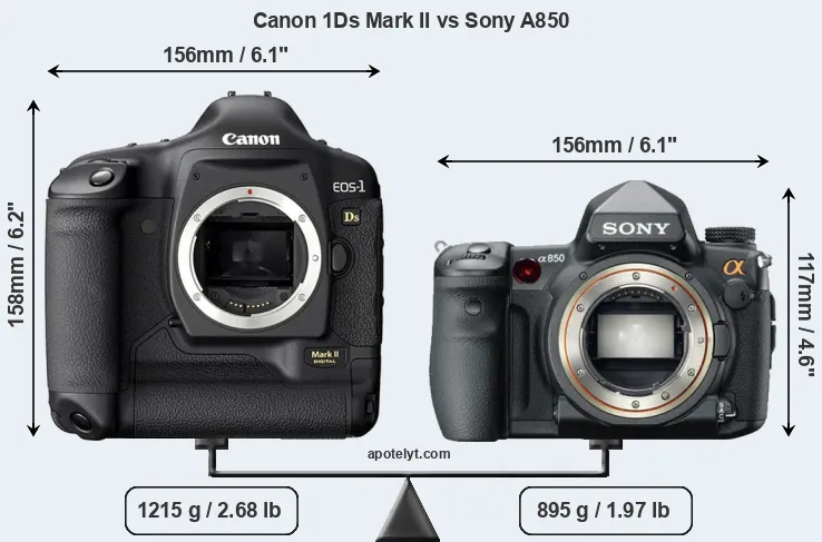Size Canon 1Ds Mark II vs Sony A850