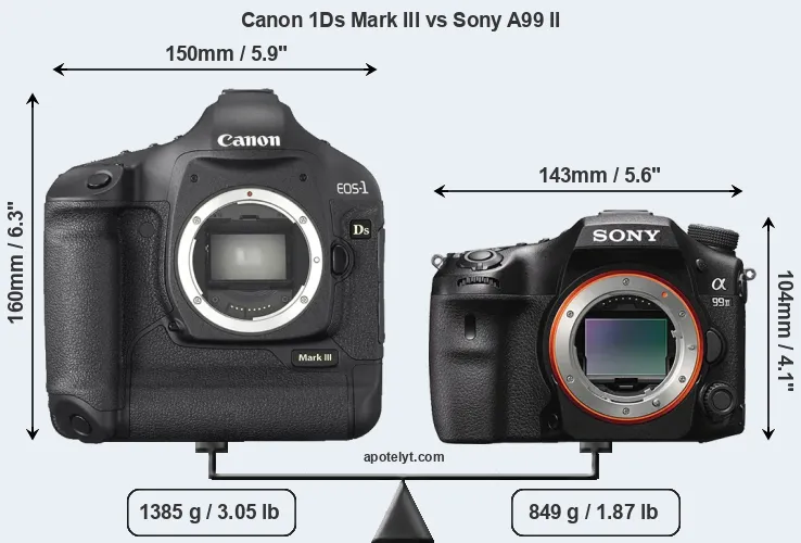 Size Canon 1Ds Mark III vs Sony A99 II