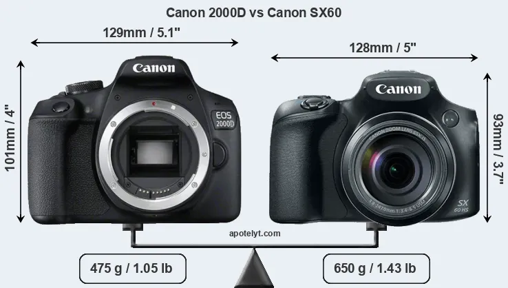 Size Canon 2000D vs Canon SX60
