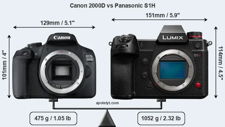 Size Canon 2000D vs Panasonic S1H