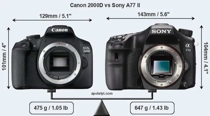 Size Canon 2000D vs Sony A77 II