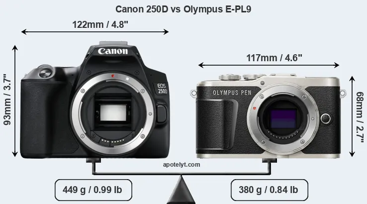 Size Canon 250D vs Olympus E-PL9