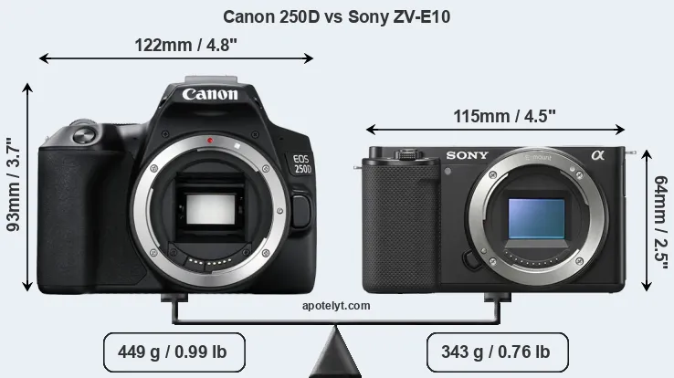 Size Canon 250D vs Sony ZV-E10