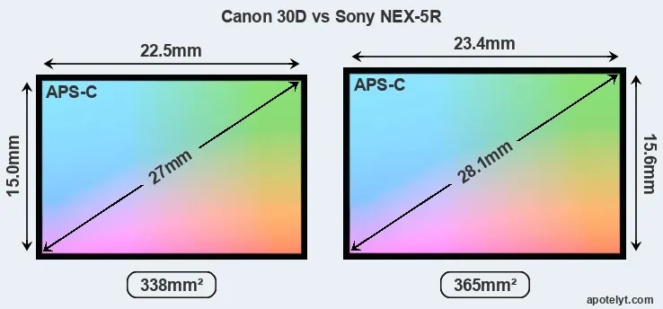 Canon 30D and Sony NEX-5R sensor measures