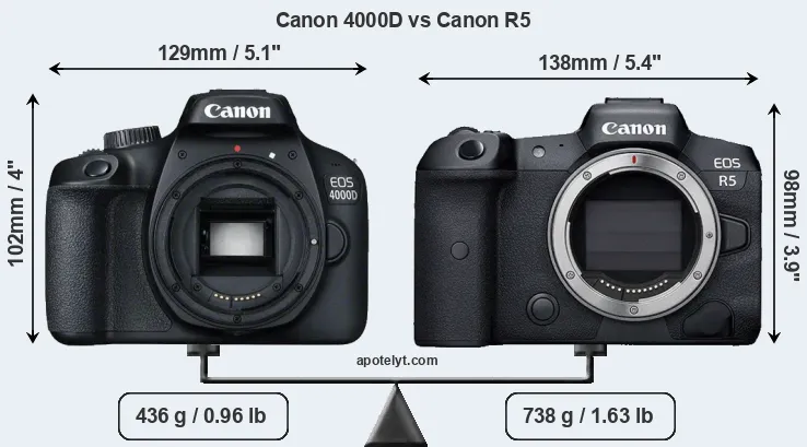 Size Canon 4000D vs Canon R5