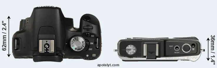 Compare 500D versus E-P2 top
