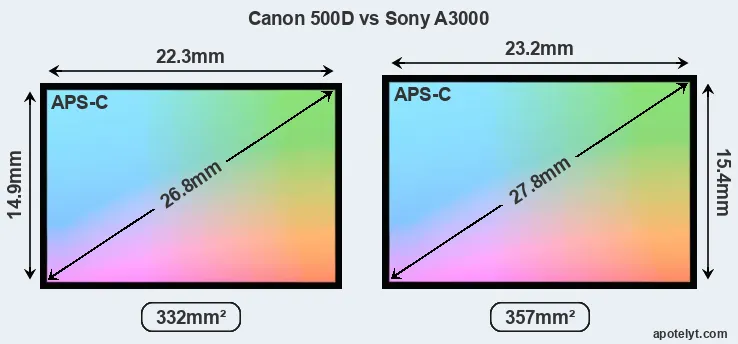 Canon 500D and Sony A3000 sensor measures