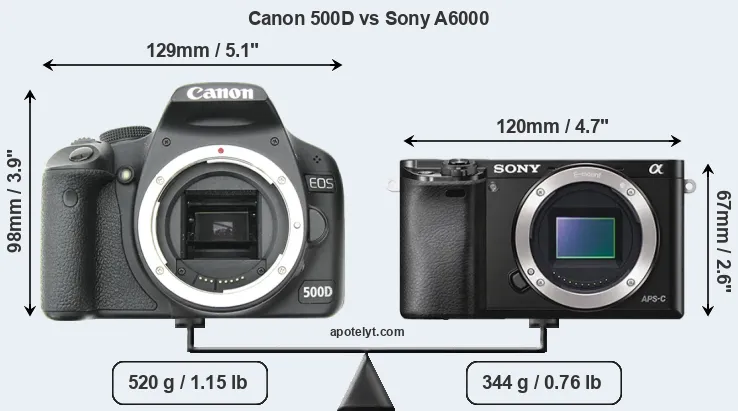 Size Canon 500D vs Sony A6000