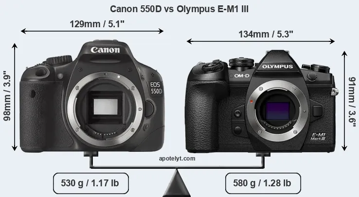 Size Canon 550D vs Olympus E-M1 III