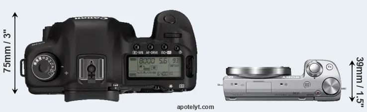 Compare 5D Mark II versus NEX-5T top