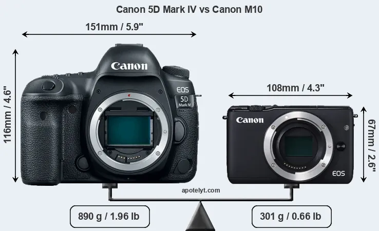 Size Canon 5D Mark IV vs Canon M10