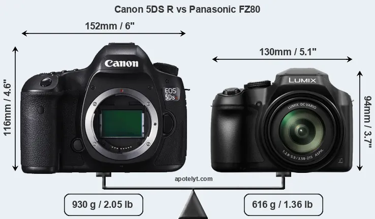 Size Canon 5DS R vs Panasonic FZ80