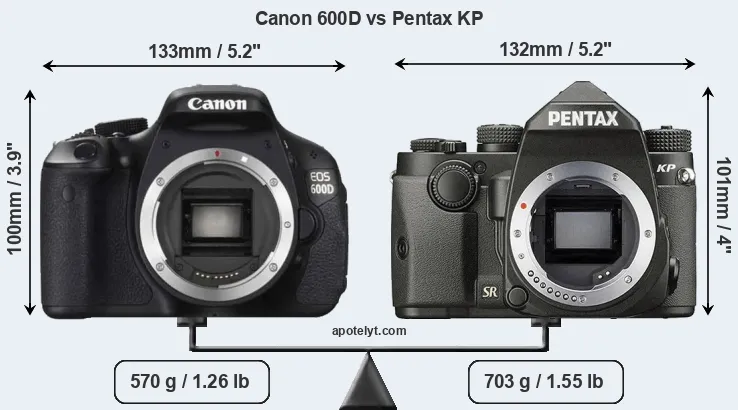 Size Canon 600D vs Pentax KP