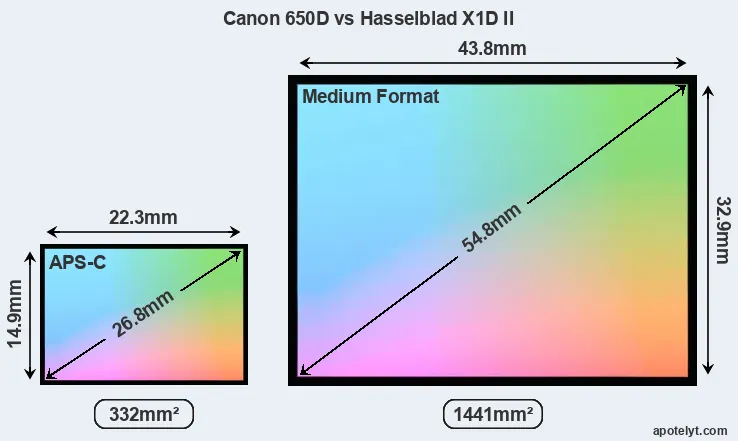 Canon 650D and Hasselblad X1D II sensor measures