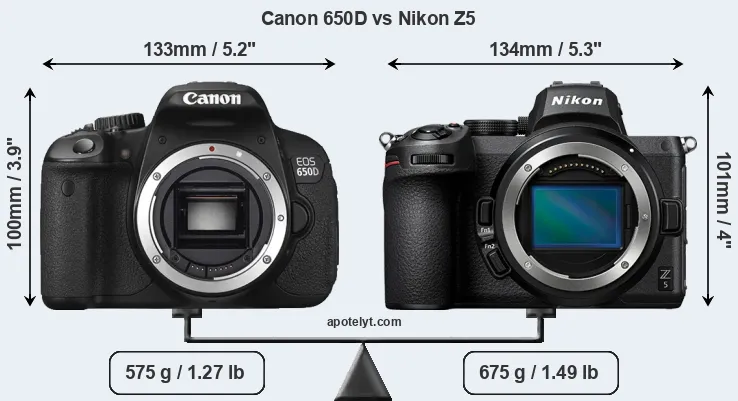 Size Canon 650D vs Nikon Z5