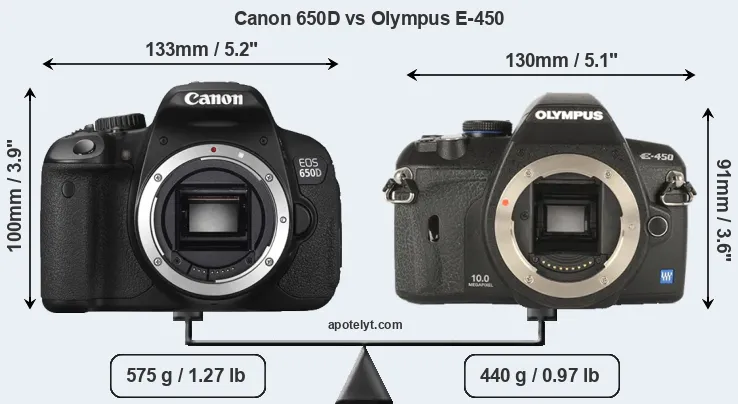Size Canon 650D vs Olympus E-450