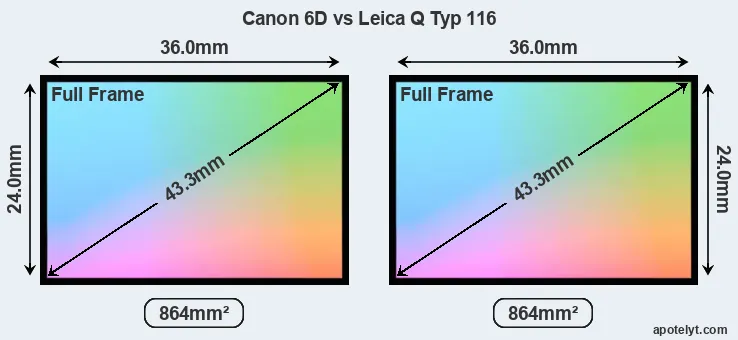 Canon 6D and Leica Q Typ 116 sensor measures