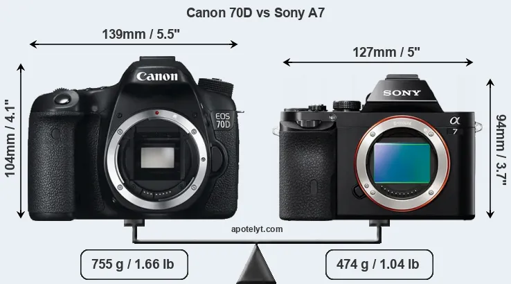 Size Canon 70D vs Sony A7