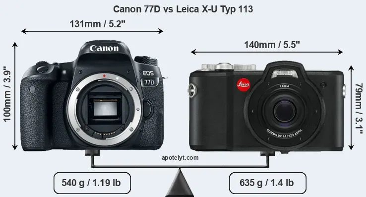 Size Canon 77D vs Leica X-U Typ 113