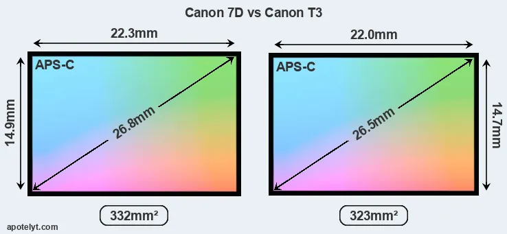 Canon 7D and Canon T3 sensor measures