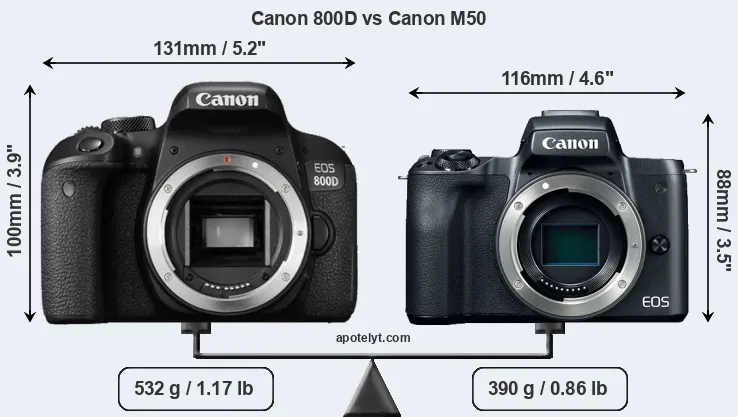 Size Canon 800D vs Canon M50