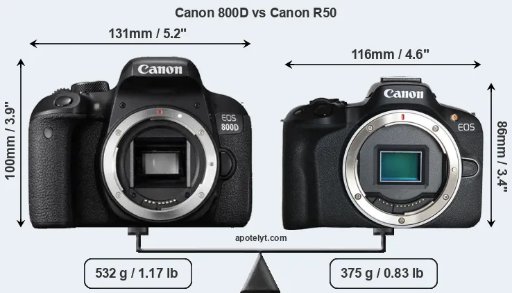 Size Canon 800D vs Canon R50