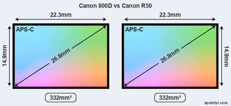 Canon 800D and Canon R50 sensor measures