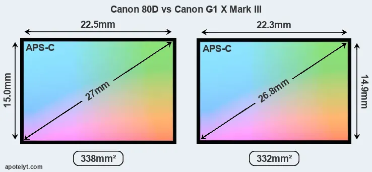 Canon 80D and Canon G1 X Mark III sensor measures