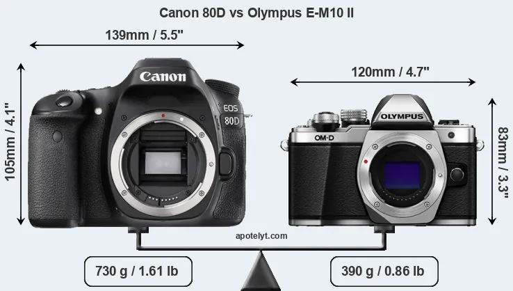 Size Canon 80D vs Olympus E-M10 II