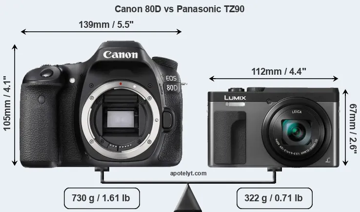 Size Canon 80D vs Panasonic TZ90