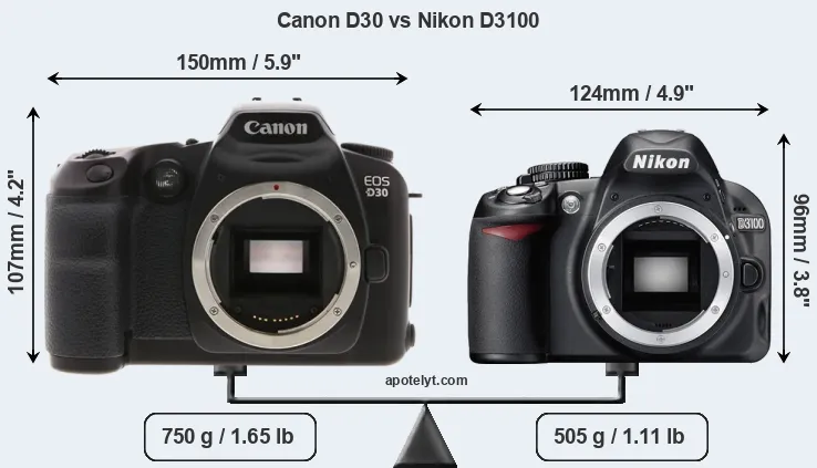 Size Canon D30 vs Nikon D3100