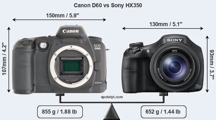 Size Canon D60 vs Sony HX350