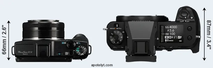 Compare G1X Mark II versus GFX 100S top