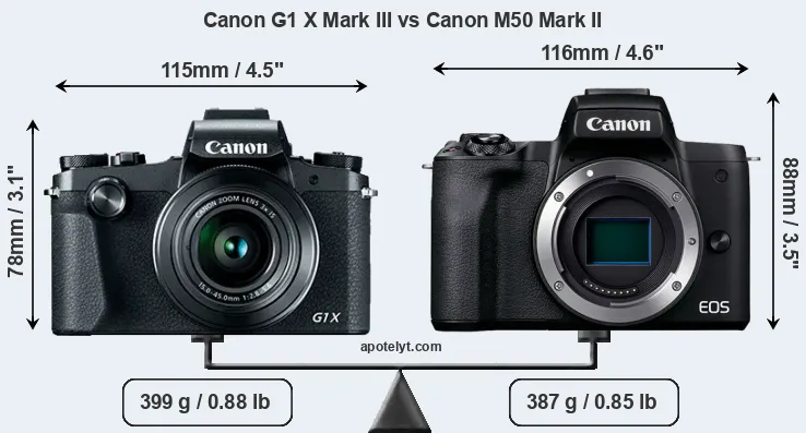 Size Canon G1 X Mark III vs Canon M50 Mark II
