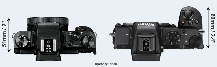 Compare G1X Mark III versus Z50 top